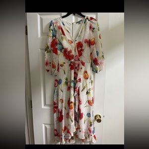Danny and Nicolos 3/4 Sleeve Floral Dot Wrap Dress